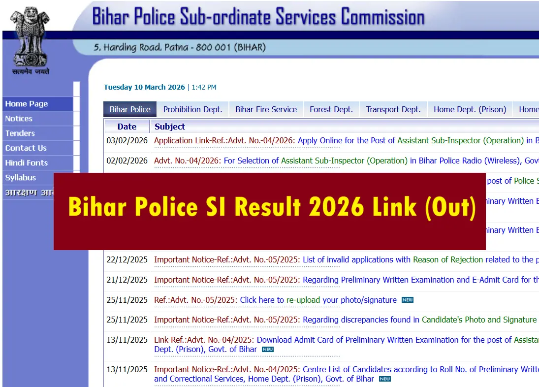 Sarkari Result Bihar Police Si Result 2026 Pdf