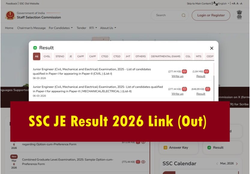 Sarkari Result SSC JE Result 2026 Pdf